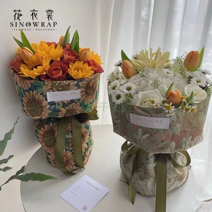 花衣裳-复古油画布包装纸圆形花束DIY艺术鲜花包装