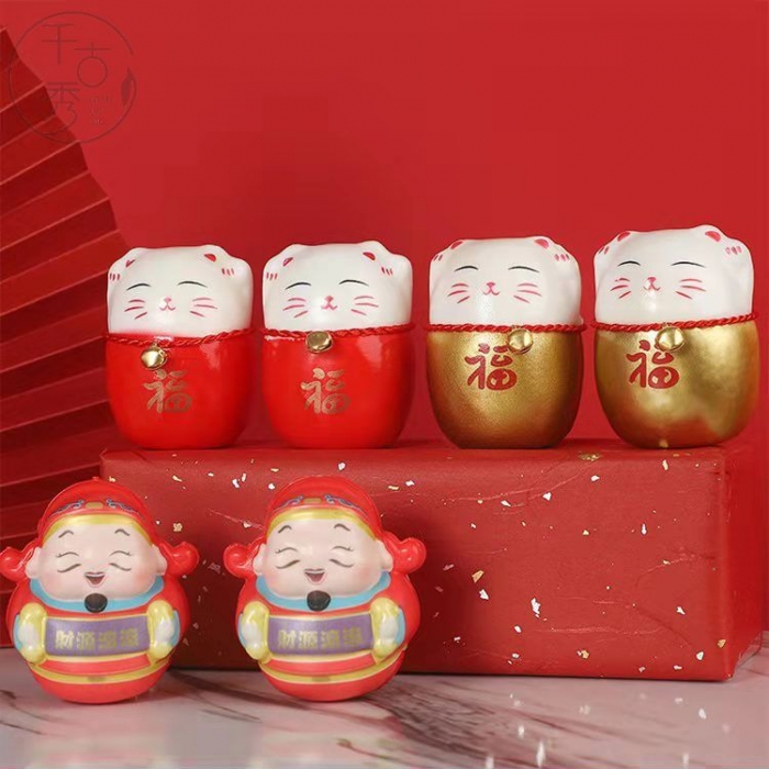 年宵花福桶挂饰招财猫财神爷