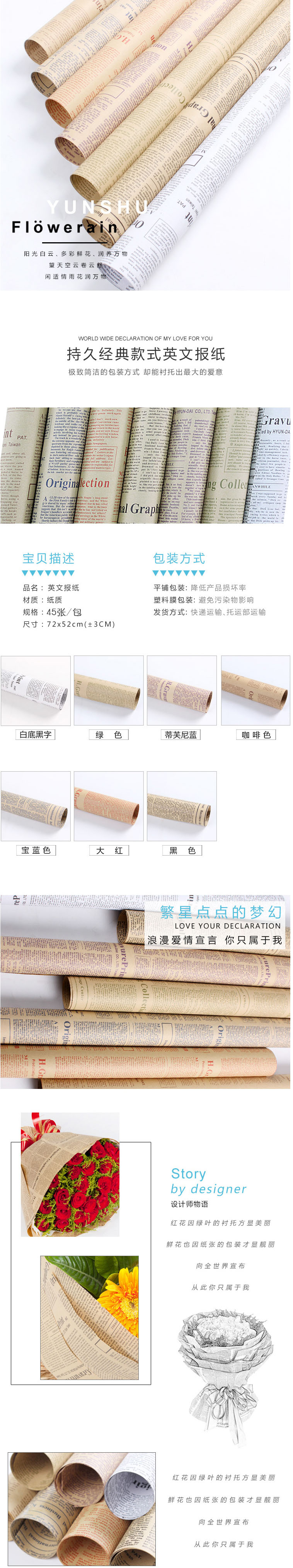 复古英文报纸牛皮纸鲜花包装纸礼品花卉材料玫瑰花束包装纸包邮-淘宝网.jpg